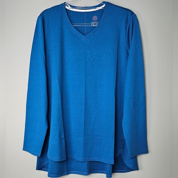 Isaac Mizrahi Live! Essentials Pima Cotton V-Neck Hi-Low Hem Top Blue NWOT - Picture 3 of 8